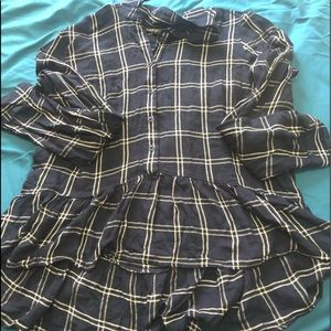 Plaid button up with flared bottom